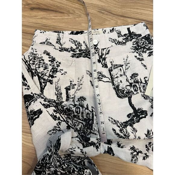 Joie NWT Pants Wide Leg Linen Tree Printed Ivory/Black Pockets sz 8 - Picture 6 of 9